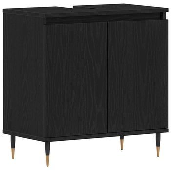 Armario De Lavabo | Mueble De Lavabo Para Baño Roble Negro 58 X 33 X 60 Cm
