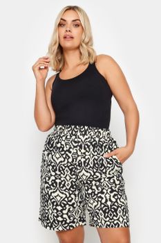 Yours Bermudas Negras Estampado Ikat, Mujer Curvy Y Tallas Grandes, Yours