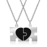 cadena de plata con colgantes de pareja piezas de puzzle