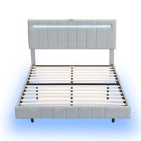 cama de 160x200 cm marco suspendido acolchado con luces led y diseno de cabecera cama de invitados en lienzo suave y transpirable resistente hasta 250 kg 210x172x105 cm lxbxh color beigegris sin colchon