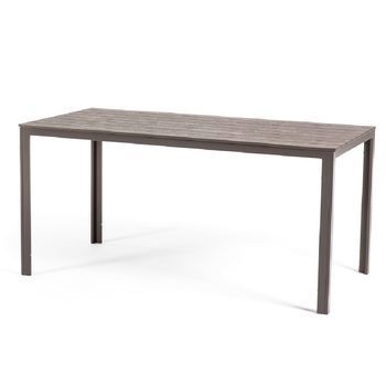 Mesa Fija De Jardín 156x78 Cm En Acero Y Lamas Efecto Madera De Polietileno - Thomas Tórtola