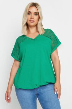 Yours Camiseta Algodón Verde Con Bajo Abullonado, Mujer Curvy Y Tallas Grandes, Yours