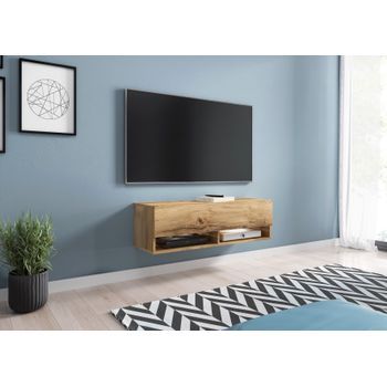 Mueble De Tv Lowboard A 100 Cm, Mueble De Televisión, Mueble De Salón, Sin Iluminación Led, Color Wotan