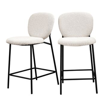 Lote de 2 taburetes de bar de tela rizada y metal h65cm - beige