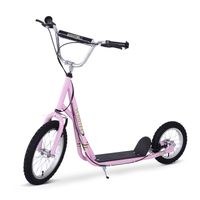 homcom patinete para ninos mayores de 5 anos scooter de 2 ruedas grandes con doble freno y manillar ajustable en altura para adolescentes adultos 135x58x92-100 cm rosa   aosom espana