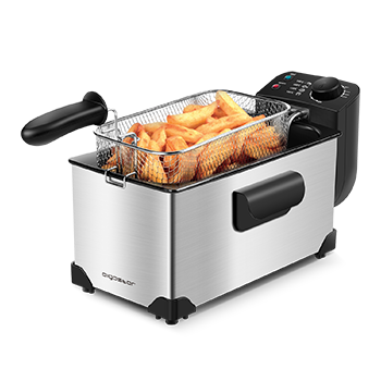 Aigostar Ushas 30HEZ - Freidora de 3 litros, 2200 watios de potencia y tapa con ventana de visualización. Acero inoxidable