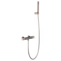 set de ducha termostatico color champagne en laton y zama con tubo pvc y soporte abs