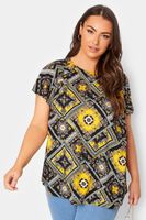 yours blusa patchwork amarillo y negro con volantes en hombros mujer curvy y tallas grandes yours