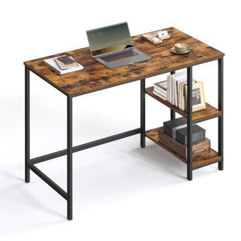 Escritorio De Ordenador Industrial Con Estantes Reversibles - Marrón
