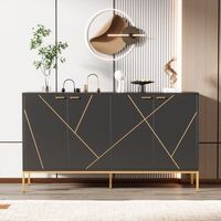 aparador - mueble de salon - tablero de particulas y metal - negro y dorado 150x40x80cm
