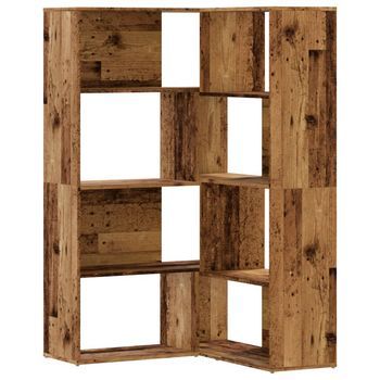 Estantería | Librería | Armario De Libros De Esquina 4 Niveles Madera Envejecida 85x85x140 Cm