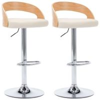 juego de 2 taburetes de bar sillas altas retro en pvc crema madera curvada y metal dec029657