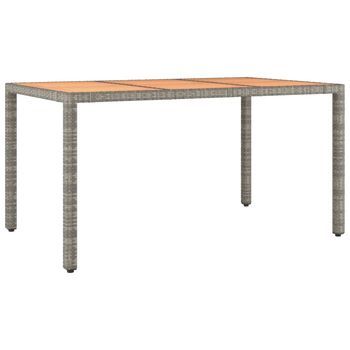 Mesa De Jardín | Mesa De Exterior Ratán Pe Gris Y Superficie Madera Maciza Acacia