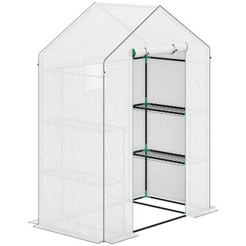 Outsunny Invernadero de Exterior con 6 Estantes Puerta Enrollable Cubierta de PE y Marco de Acero 143x74x190 cm Blanco