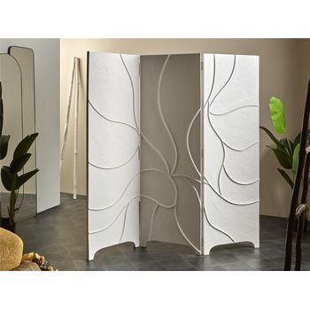 Biombo Madera Blanco Lineas Onduladas A Relieve 180x4x182 Cm