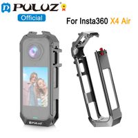 puluz jaula de camara de metal para insta360 x4 air camara de accion de x4-air soporte de zapata fria doble marco de carcasa expandible con base magnetica