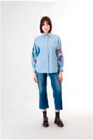 camisa de popelina con bordado de lentejuelas light blu xs