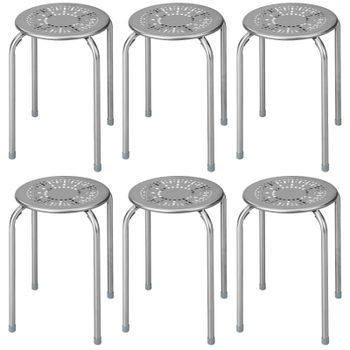 Costway Juego de 6 Taburetes Apilables con Almohadillas Antideslizantes Estructura Metal y Calado para Salón Comedor Oficina Carga 110kg Plateado