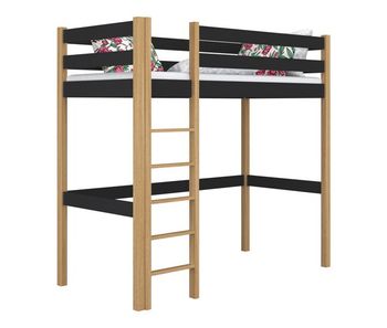Cama alta de madera n05 negro / roble