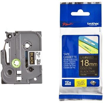 Brother TZe-344 Original P-Touch Label Tape (18mm x 8m) Gold On Black