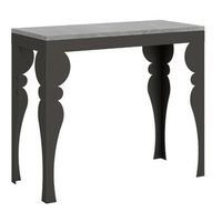 consola vintage de 14 plazas de 40 a 306 cm dina-color gris cemento-soporte 2 pies-alargaderas 5 extensiones