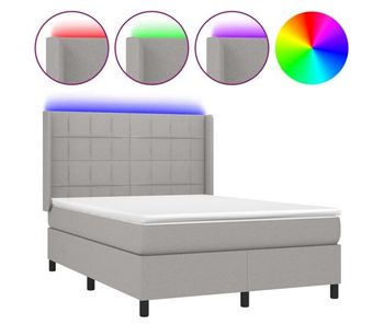 Cama box spring colchón y luces led tela gris claro 140x190 cm bloques con cuadros