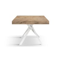 mesa de madera roble rustico patas metal blanco 95x90-145x90cm