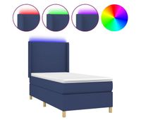 cama box spring colchon y luces led tela azul 90x200 cm diseno plano