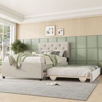 cama tapizada 90x200 cm con somier de lamas y cofre con ruedas terciopelo beige minimalista