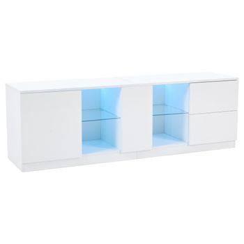 Mueble Tv Blanco Para Televisor De 65 Pulgadas, 160 Cm, Led Y Cristal Templado