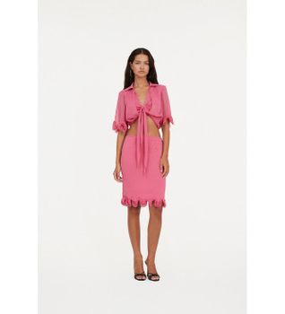 Rotate para mujer. 113743504 Falda de gasa con volantes rosa (34), Casual, Fiesta, Poliéster Reciclado, Sostenible