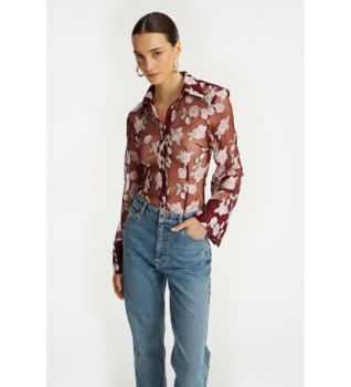 Rotate para mujer. 1145092934 Camisa Enolia granate (36), Casual, Fiesta, Manga larga, Poliéster Reciclado, Sostenible