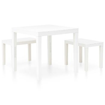 Mesa De Jardín | Mesa De Exterior Con 2 Bancos Plástico Blanco