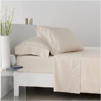 Juego De Sábanas Satén Algodón Egipcio 400 Hilos Beige 280x260 Cama 200