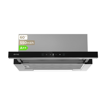 Campana Extractora Telescópica EVVO CE12 Black, 60 cm, 550 m³/h, 3 Velocidades, Energía A++
