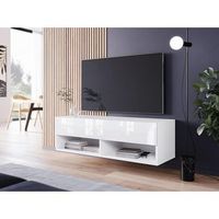 mueble de tv lowboard a 100 cm mueble de television mueble de salon con iluminacion led color blancoblanco brillo