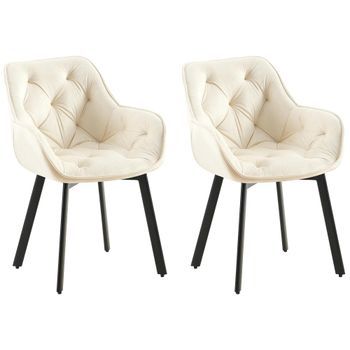 Juego De 2 Sillas De Comedor Terciopelo Crema 62x57x84 Cm Clp