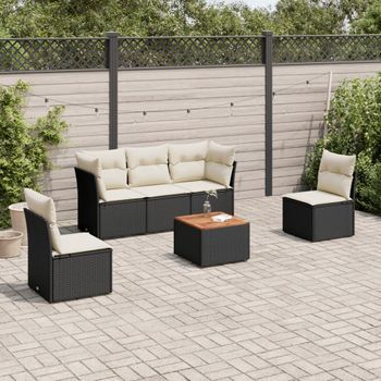 Conjunto De Sofás De Jardín 6 Uds | Mueble Jardin Mesa Y Sillas Y Cojines Ratán Sintético Negro Cfw144604