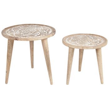 Conjunto De 2 Mesas Auxiliares De Madera De Mango Clara Blanco Oriental Sakita