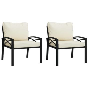 Pack 2 Uds Sillas De Jardín | Silla De Exterior | Sillón Acero Con Cojines Color Arena 68x76x79cm