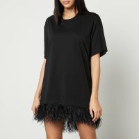 marques almeida feather-trimmed cotton-jersey t-shirt dress - xl