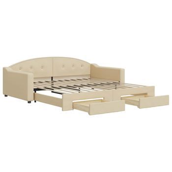 Sofá Cama | Cama Para Adultos Nido Con Cajones Tela Color Crema 100x200 Cm