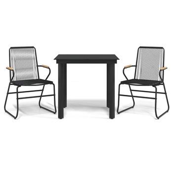 Juego De Comedor De Jardín 3 Uds | Conjunto Mueble Jardin Mesa Y Sillas Ratán Pvc Negro