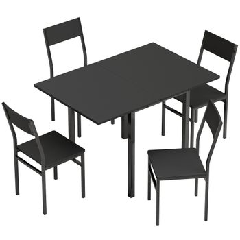 HOMCOM Juego de Mesa de Comedor Extensible con Sillas Apilables Negro   Aosom España