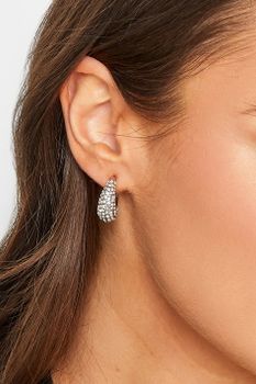 Aros Plateados Adornados Con Cristal Brillo