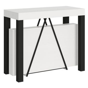 Consola Extensible 90x40/196 Cm Tiris Small Fresno Blanco Estructura Antracita