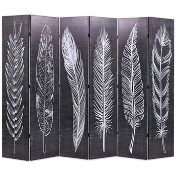 Biombo Divisor Plegable 228x170 Cm Plumas Blanco Y Negro Vidaxl