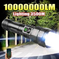 10000000lm mas potente linterna tipo-c antorcha recargable 5 modos tactica linterna led de alta potencia 3500m lanterna de campamento