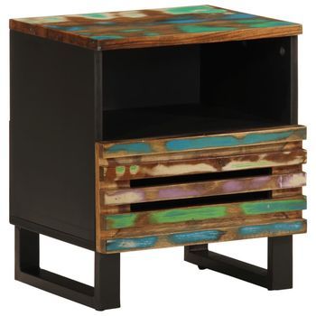 Mesita De Noche 40x34x46 Cm Madera Maciza Reciclada, Madera Trabajada Y Acero - Marrón