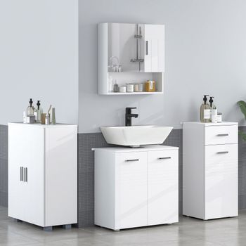 Armario De Baño Con 2 Puertas De Mdf Kleankin 60x30x80 Cm-blanco